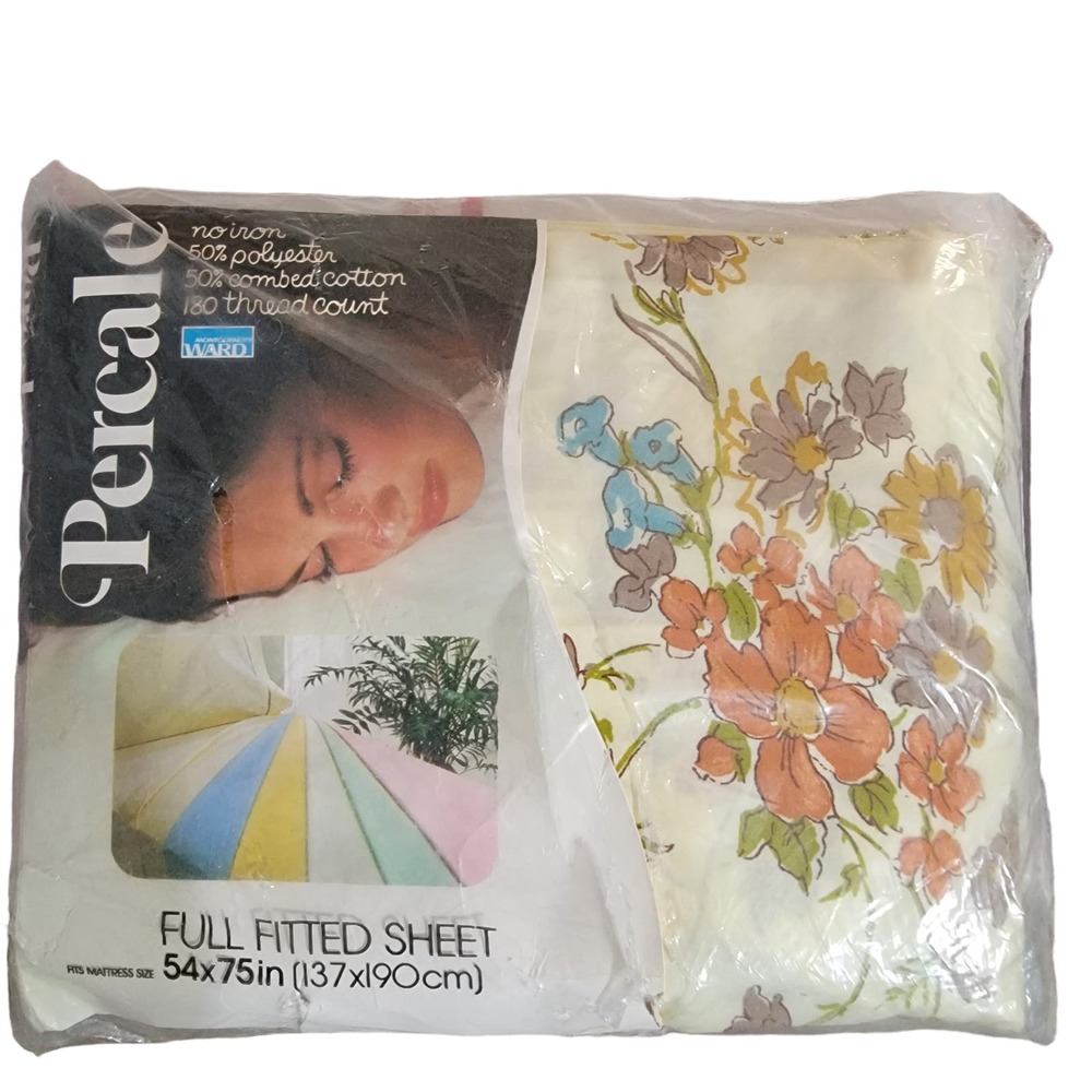 Montgomery‎ Ward Floria Percale Full Fitted Sheet NEW IN PACKAGE colorful
